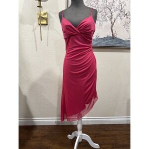XOXO  Y2K Pink Sequin Ruched Midi Dress Strappy Sleeveless M Assymetrical‎ hem
